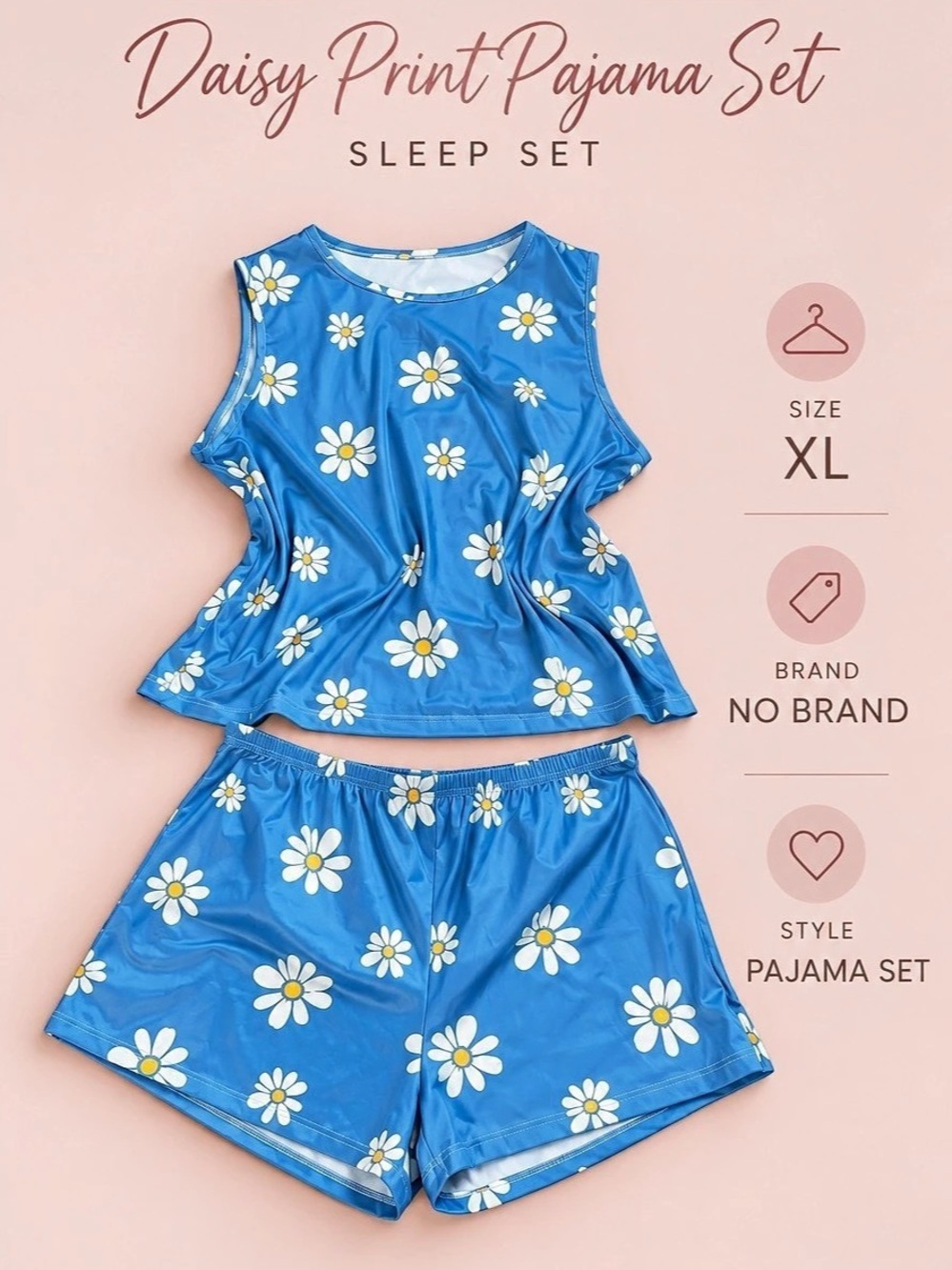 💙 Vibrant Blue Daisy Print 2-Piece Lounge / Pajama Set – Size XL